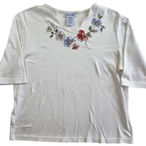 Vintage‎ Blair Sz Large Floral Embroidered Top V-Neck Casual Y2K Cottagecore